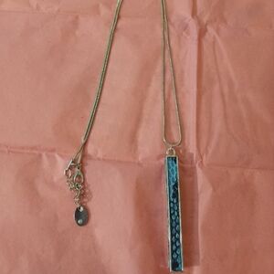 Silvertone Long Necklace Turpuoise pendant